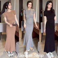 Ready Stock Immediate Shipping-XL Shop #2610 High Pound Slimmer Look Suit Set Round Neck Crinkle Top