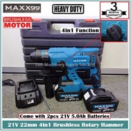 MAXX99 21V 4in1 Brushless Rotary Hammer 22mm - with 2pcs 21V 5.0Ah Batteries & 1pc Charger - 3 Month