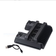 全城熱賣 - PS4/SLIM/PRO多功能散熱底座支架散熱風扇手柄雙充+碟架（黑色）