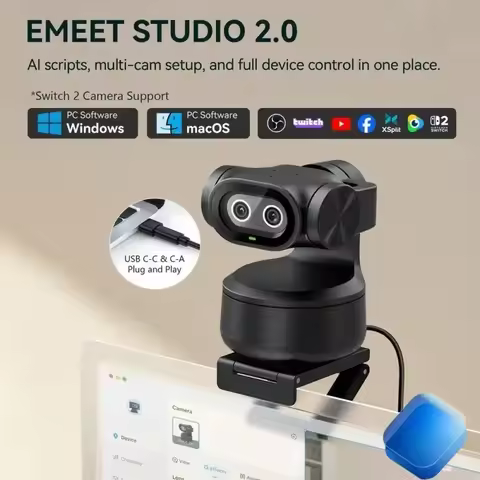 4K HD Webcam, AI Auto‑Tracking Gesture Control Camera, 1080P 60fps Autofocus Sensor Web Cam for Live