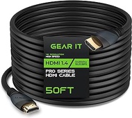 50 Ft HDMI Cable, GearIT Pro Series HDMI Cable 50 Feet High Speed Ethernet 4K Resolution 3D Video and ARC Audio Return Channel HDMI Cable, Black