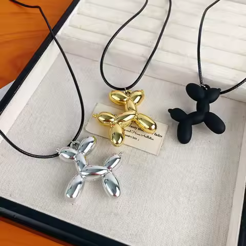Trendy Poodle Balloon Dog Animal Charm Necklace Stainless Balloon Puppy Dog Pendant Necklace for Wom