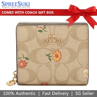 Coach Handbag In Gift Box Small Wallet Snap Wallet In Signature Canvas With Nostalgic Ditsy Print Light Khaki # CH477