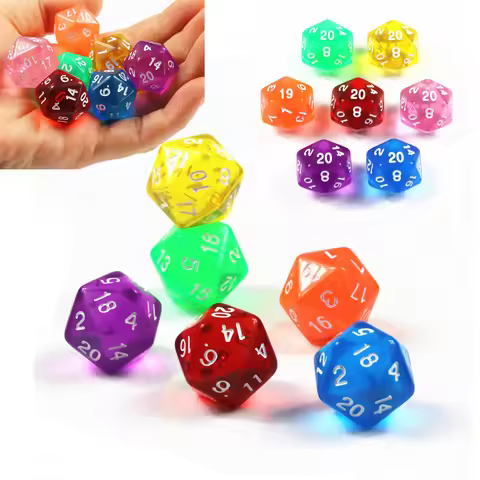 6Pcs Transparent D20 Dice Set, Digital 1 to 20 Dice for DND Games Clear Polyhedral Role-playing Dice