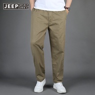 JEEP SPIRIT Four Seasons Joker ญี่ปุ่น Retro ผู้ชายตรงกางเกงลำลองหลวมสีทึบ Hong Kong Wind Tide ยี่ห้