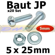 X20 Bolt Nut Set Ring M5 x 25mm (JP 5x25) 5mm Length 25mm 2.5cm 5x25 5x25mm M5x25 M5x25mm