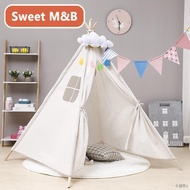 ┇◈Kids Teepee Tent with Mat &amp; Light String&amp; Carry Case- Kids Foldable Play Tent for Indoor Outdoor, Raw White Canvas Tee