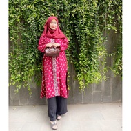 Shanaya Baju Batik wanita Tunik Kertanegara Marun cinde batik cap garutan kancing full belahan sampi
