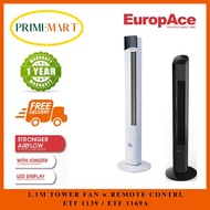 EuropAce ETF 1139 / ETF 1169A: 1.1m  IONISER TOWER FAN  w STRONG AIRFLOW and REMOTE CONTROL - 1 YEAR WARRANTY