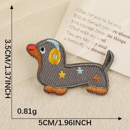 [Angel Bella DIY Handmade] AS167|Self-Adhesive Sausage Dog Patch Cloth Embroidered Canvas Bag Childr