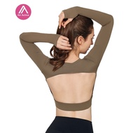 Yoga Sports Top Fixed Pads Crop Top Long Sleeve Sexy Backless