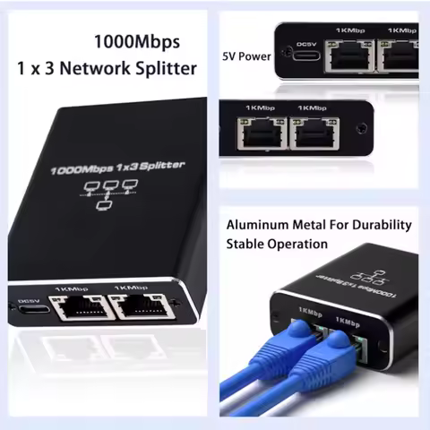 Network Splitter 1000Mbps Hub 1 to 2 RJ45 Adapter Gigabit Converter Internet Ethernet 8P8C Set-Top E