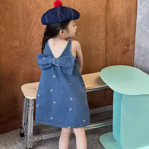 2025 Summer Toddler Girl Denim Dress – Sleeveless Princess Sundress for Kids, Fashionable Jean Skirt