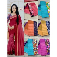 Saree / Mix Soft Cotton Saree / Printed Cotton Saree Blouse / India saree / Kain sai India / Soft Sa