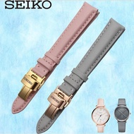 Seiko SEIKO Ladies Leather Watch with Butterfly Buckle Pink Top Grain Grey Strap 14 16 18mm . นาฬิกาข้อมือผู้หญิง