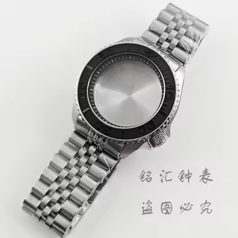 NH35 42mm Black Bezel Diving Watch Case Jubilee Bracelet S‑Crown Replacement Parts for NH34 NH35 NH3