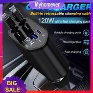 Retractable Car Charger Fast Car Phone Charger USB C Car Charger Car Accessories
