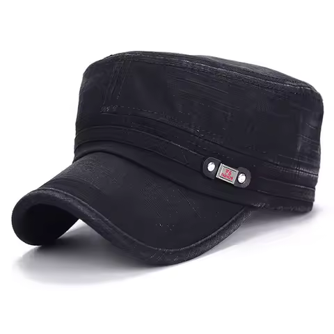 Men Washed Cotton Military Hat Male Adjustable Strap Army Flat Top Cap Twill Corps Kepi Casquette