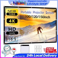 【SG SELLER】16:9 Portable Projector Screen Home Outdoor Projectior Screen 100-150" Foldable 4K HD Movie Curtain Projector