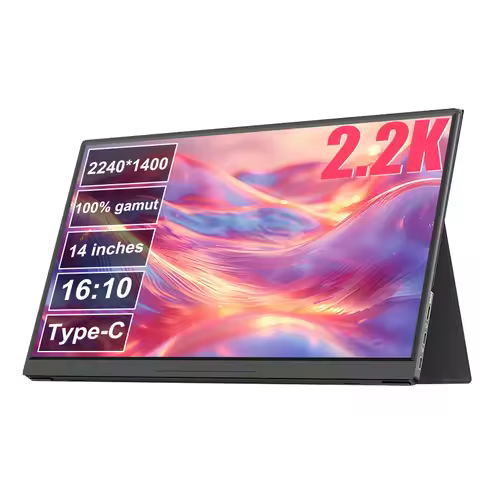 14inch Portable Monitor 100%sRGB 2.2K 1400P FHD HDMI Type-C Travel Monitor External Second Computer 