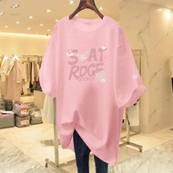 Chubby Meiyi t-Shirt Short-Sleeved Top University t M-5XL Pure Cotton Letter Summer Loose Large Size
