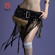 GREATMY Faux Fur Splicing Belts, Gyaru Trendy Design Mini Bag Belt, Irregular Chic Y2K Cowgirl Waist