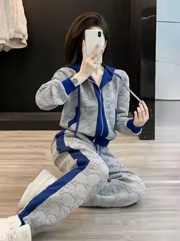 Pant Sets for Women 2 Pieces Tracksuit Spring Autumn Trousers Woman Color Matching Sport Sweatshirt 