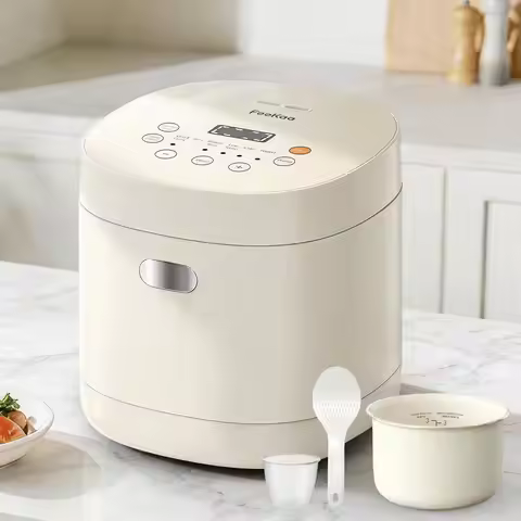 Compact 3-Cup Rice Cooker with Ceramic Pot, 6 Cooking Programs, Low Temp Mode & Delay Timer for Smal