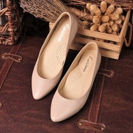 駝色 真皮尖頭內增高楔型鞋