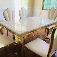 Marble Dining Tables and Chairs Set Simple Stainless Steel Dining Table Post-Modern Rectangular Dining Table Large Apart