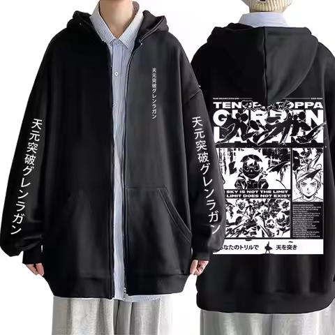 Anime Tengen Toppa Gurren Lagann Simon Zipper Hoodie Men Women Manga Oversized Zip Up Jacket Male Ca