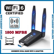 Usb 1800 MBPS WiFi 6 Dual Band 2.4Ghz 5Ghz Wireless Dongle Adapter