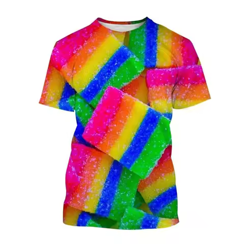 Colourful Cotton Candy T-shirt For Men's Kids 3D Printing T Shirts Round Neck Short Sleeves 2024 Sum