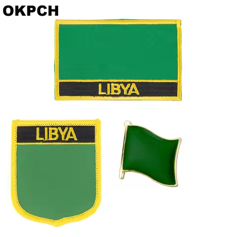 Libya National Flag Embroidered Iron on Patches for Clothing Metal badges PT0130-3