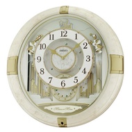 [Powermatic] Seiko QXM603 QXM603W White Analog Melodies in Motion with Pendulum Quartz Round Wall Clock