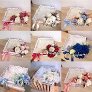 READY STOCKWhite tray with artificial flowers / Dulang hantaran putih siap gubah bunga/Hantaran set