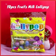 10pcs GollyPop Fruits Milk Lollipop pelbagai jenis buah-buahan dengan rasa susu