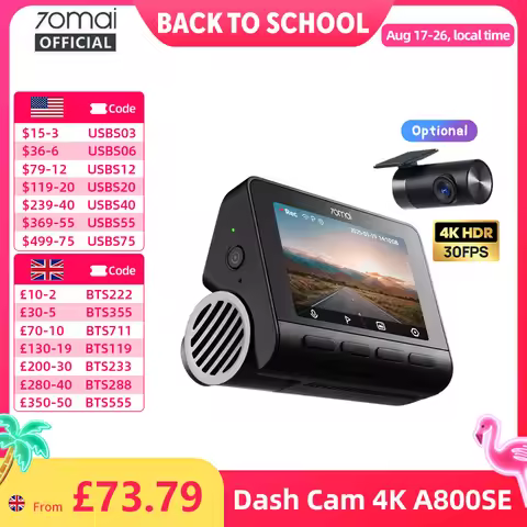 70mai A800SE 4K Car DVR Support Rear or Interior Cam 24H Parking Mode GPS ADAS Upgraded Version of 7
