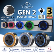 [SIRIM] VHome® GEN 2 Power Track Socket Switch Rail 32A Power Line Long Flat Pin/Multi/USB With LED 