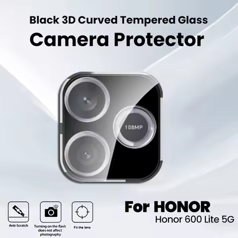 3-1Pcs Black 3D Curved Tempered Glass Camera Protector Case for Honor 600 Lite 5G 9H Lens Cover on H