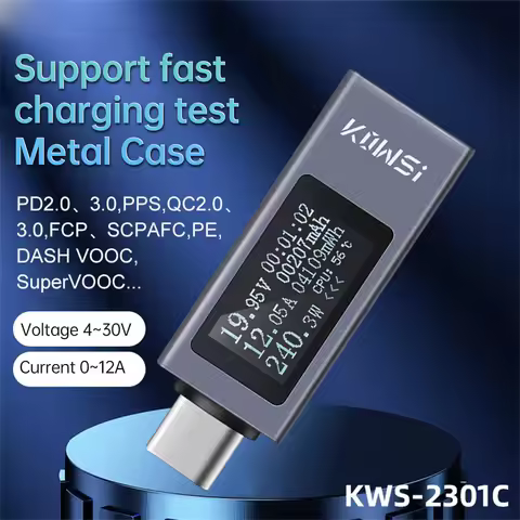 KWS-2301C Type C Tester DC 4-30V 0-12A Digital Voltmeter Amperimetro Current Voltage Meter Power Ban