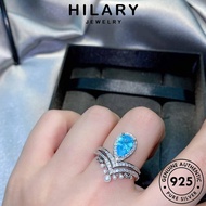 HILARY JEWELRY 925 純銀戒指 Aquamarine Ring Adjustable Original Sterling Silver Korean Crown Women For Accessories Perempuan Personalized Cincin Perak R1898