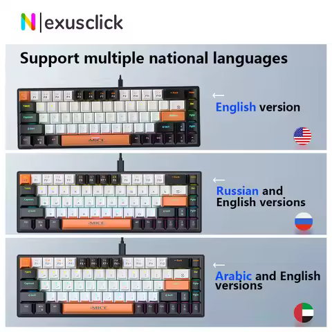 Multilingual Bundle USB Wired Mechanical Keyboard,68Key RGB Hot-Swappable US/Russian/Arab Gaming Key