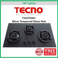 Tecno 86cm (New Color) 3 Burner Tempered Glass Cooker Hob Gas Stove T333TGSV