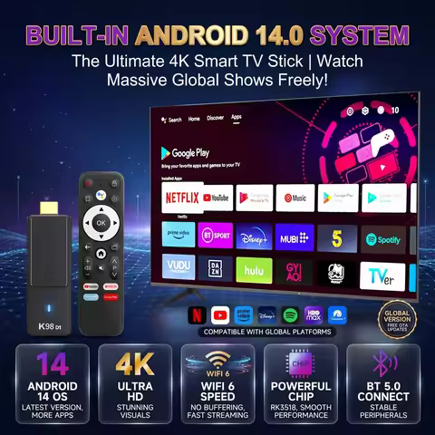 2026 Android 14.0 TV Stick Kowankit K98D1 TV Box 4K HDR RK3518 Wifi6 BT5.0 2.4G 5G Smart TV BOX Voic