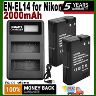 2000mAh EN-EL14 EN-EL14A ENEL14 Baery for Nikon D3100 D3200 D3300 D3400 D3500 D5600 D5100 D5200 P7000 P7800&amp;B Dual C
