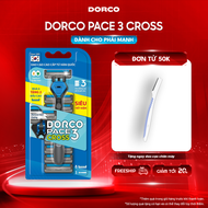DORCO PACE 3 CROSS - Dao Cạo Râu Hàn Quốc 3 Lưỡi - Hộp 1 Cán và 8 Đầu Cạo