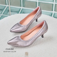 Elegant Pewter Color Pointed Toe Kitten Heel Pumps for Women