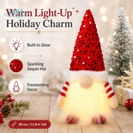 LAKAMLA Christmas Gnome Figurine, Fabric Sequin Pointed Hat Lighted Gnome Decoration,  Freestanding 