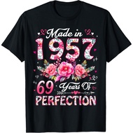 Men's cotton T-shirt 69 Year Old Made in 1957 Floral 69th Birthday Women T-Shirt